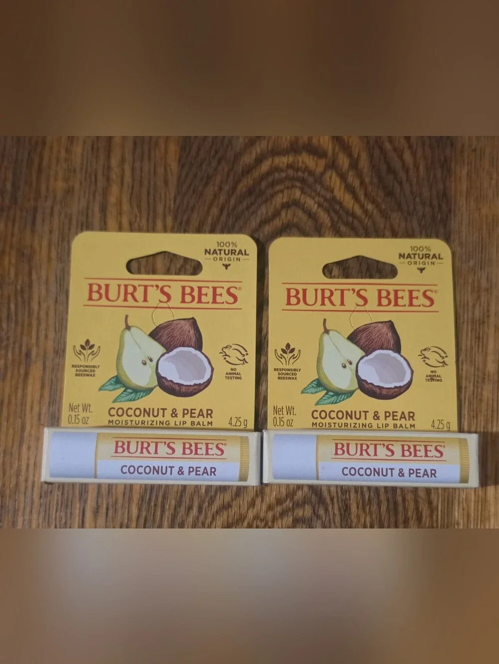 2 x Burt's Bees Coconut & Pear Moisturizing Lip Balm - 0.15oz BNIB
